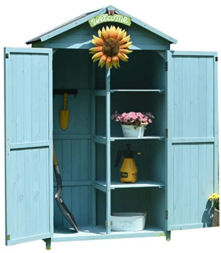 Gartenschrank aus Holz mit Metallgriff, Geräteschuppen für den Außenbereich, für Terrassenmöbel, Rasenmäher, Aufbewahrungsorganisator im Hinterhof, abschließbares Gartenhaus (Größe: D) (D)