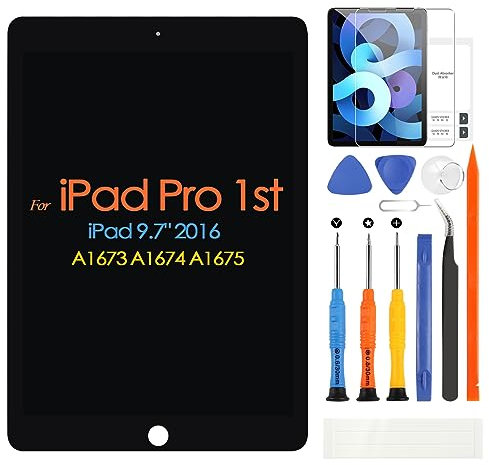 ARSSLY LCD Schermo per iPad Pro 9,7 A1673 A1674 A1675 2016 Generazione Display Digitizer Touch Screen Pannello Vetro Sostituzione Assembly con Strumenti(Nero,9,7)