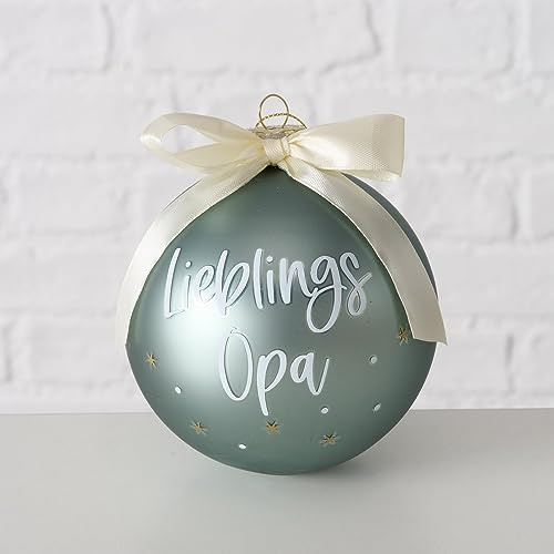 Christbaumkugel LIEBLINGS-Opa Weihnachtsschmuck Christbaum-Schmuck Weihnachtsanhänger Tannenbaum-Hänger Kugel aus Glas Weihnachts-Deko Weihnachten Opa Ø 10cm (Lieblingsopa Petrol & weiß)