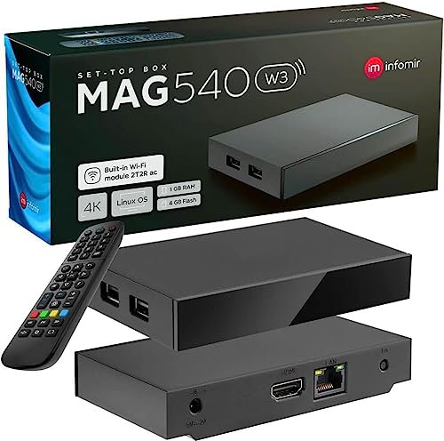 MAG 540w3 Linux 4K IPTV Set Top Box with Dual-Band 5G WiFi (802.11ac 2T2R) Internet TV IP Receiver Supporting HEVC 4K HDR 540 UHD MAG540w3 UK Plug