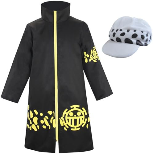YEAJION Trafalgar D. Water Law Kostüm Kapitän Trafalgar D. Water Law Anime Uniformen Jacke und Hüte für Erwachsene Verkleidung Halloween Karneval Party Costume Großformat