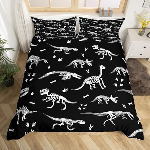 Dinosaurier Skelett Bettbezug Set S Größe,Dinosaurier Pfote Druck und Knochen Bettwäsche Set Kinder Mädchen Jungen Zimmer Dekor,Natur Wilde Tiere Komfortbezug Schwarz Weiß Quilt Cover,1 Kissenbezug