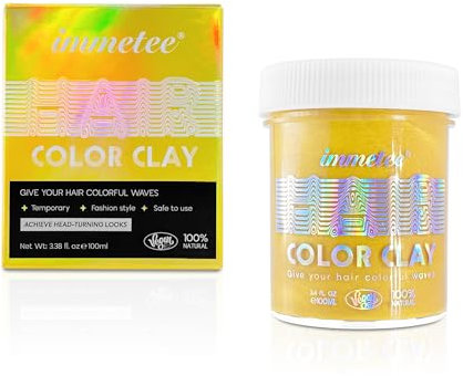 immetee Cire Couleur Cheveux, Cire Coloration Temporaire Cheveux, Teinture Cheveux Temporaire Cadeaux pour Enfant Fille, Lavable, pour Les Noël, Fête, Cosplay, Anniversaire, 100g (Jaune)