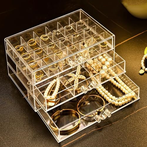 Jinavoty Ohrring-Aufbewahrungsbox, Acryl-Schmuck-Aufbewahrungsbox, klare Ohrring-Organizer-Box mit 3 Schubladen für Frauen Mädchen (3 Drawers)
