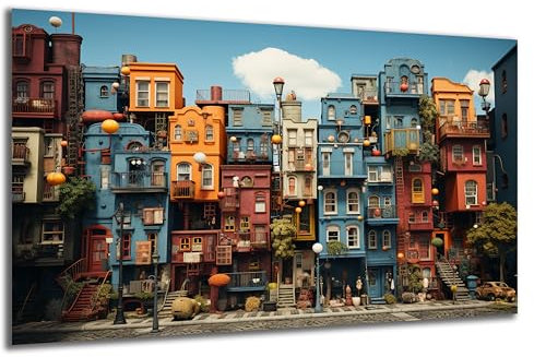 DARO Design - Wand-Bild auf 6mm HDF 84x56 cm Bunte Häuser - Wand-Deko Bilder Geschenk