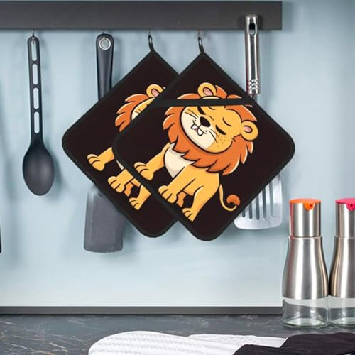 Topflappen mit Löwenmotiv, rutschfest, hitzebeständig, 2 Stück, für Küche, Kochen, Backen