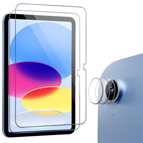 ProCase 2 Stück Schutzfolie für iPad 11 (A16) 11 Zoll 2025/ iPad 10. Generation 10,9 Zoll 2022, Glas mit 3 Stück Kamera Schutz Folie Screen Protector Schutzglas für iPad (A16) 11/ iPad 10. Gen