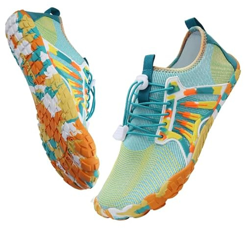 IceUnicorn Barfußschuhe Damen Herren Breite Traillaufschuhe Zehenschuhe Unisex Schwimmschuhe Strandschuhe Aquaschuhe(Gelb Grün, 40EU)