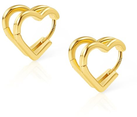 Creolen Gold Doppel Herz, ALEXCRAFT Kleine Creolen Herz Ohrringe Gold Silber 925 Creolen Herzförmige Ohrringe Gold, 14k Vergoldete Ohrringe Knorpel Huggie Kreolen Doppel Creolen Gold Damen