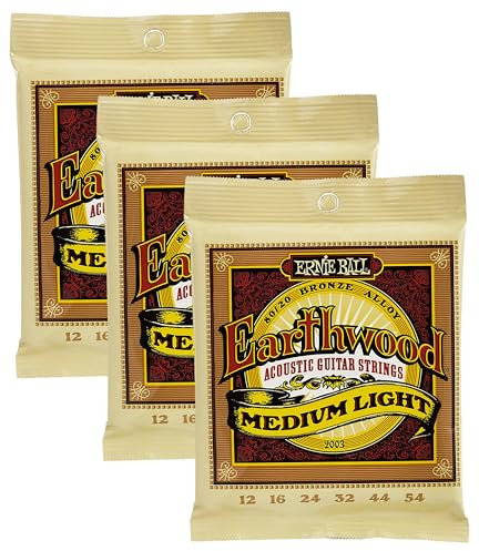 Ernie Ball Earthwood Medium Light Akustik-Gitarrensaiten, 80/20-Bronze, Stärke 12-54 (Packung mit 3)