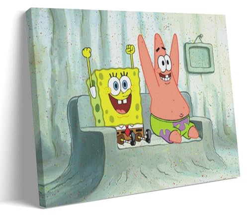 LETOOUY Spongebob And Patrick Poster Dekorative Malerei Leinwand Wandkunst Wohnzimmer Poster Schlafzimmer Malerei,Wandkunst Bilddruck Moderne Familienzimmer Dekor 20x30inch(50x75cm)