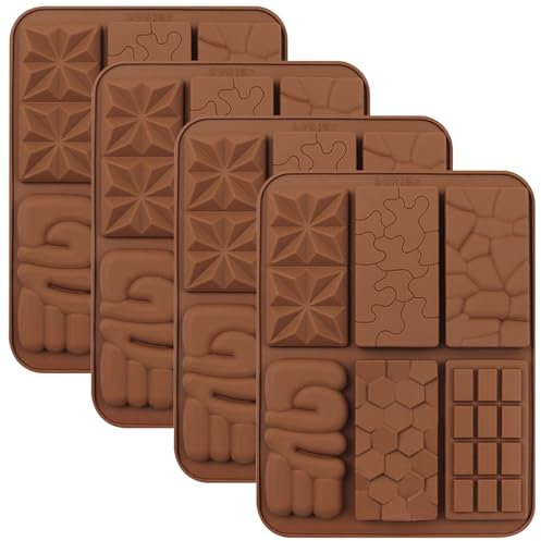 YXHZVON 4 Stück Silikon Schokoladenform, Pralinenform mit 6 Mulden, Non-stick Silikon-Backform, Süßigkeitenformen für Backen, Kekse, Peanut Butter (Braun)