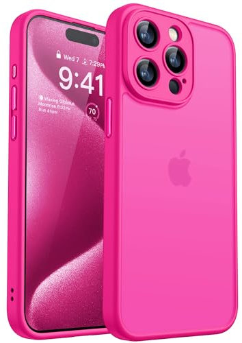 CANSHN Matte Compatible with iPhone 15 Pro Max Case, Upgraded [Full Camera Protection] [Translucent Matte] Shockproof Protective Phone Case 6.7 - Hot Pink