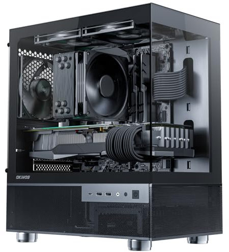 Okinos Aqua 3 Air Micro ATX Case, MATX PC Case with 3 x 120mm 3 Pin Non-PWM Fans (No ARGB), Pre-installed, Panoramic View, Tempered Glass, Front and Side Panels, with