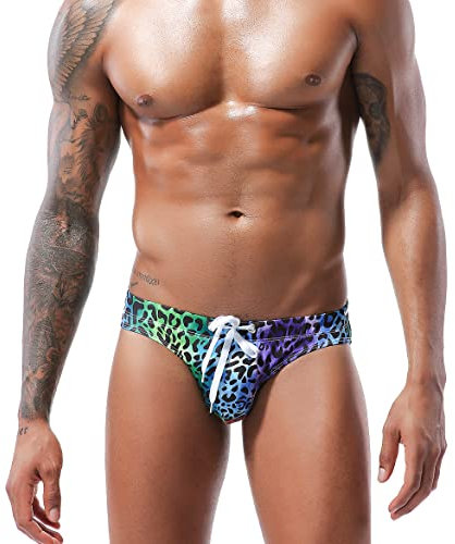 Casey Kevin Costume Uomo Slip, Costume da Bagno Uomo Coulisse Slip e Parigamba da Bagno Pantaloni Corti Elastico a Vita Bassa Nuoto, Leopardato, M