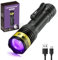 DARKDAWN UV Taschenlampe 395nm Schwarzlicht, Mini-leistungsstarke USB-C Taschenlampen LED wiederaufladbare Holz Lampe, tragbare einstellbare Fokus Schwarzlicht Taschenlampen für Haustier Urin Flecken