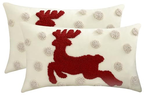 Tosleo 2 Stück Weihnachts Kissenbezug 30x50 cm Weihnachtskissenbezug Beige Gepunktet Rotwild Weihnachtsfeier Dekorationen Winterurlaub Weicher Weihnachtskissenbezug für Sofa Couch Bett Wohnzimme