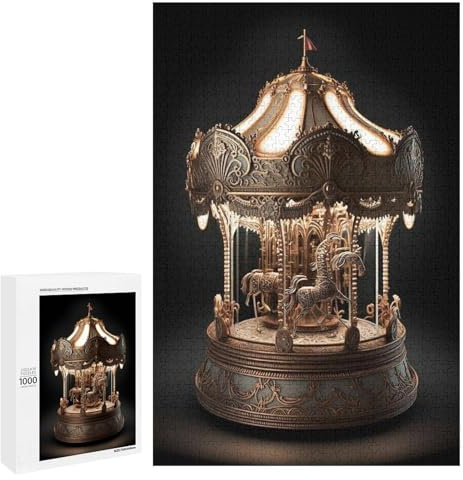 1000 Pieces Wooden Jigsaw Puzzle, Carousel Music Box Pattern,Challenging and Fun Activity - Interesting and Warm Art Adult Puzzles - Modern Home Decor