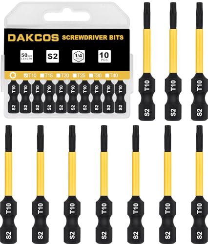 DAKCOS T10 Bit largo, Torx Bit T10, surtido de puntas de S2, punta de atornillado 1/4 vástago hexagonal (longitud 50 mm, 10 piezas)