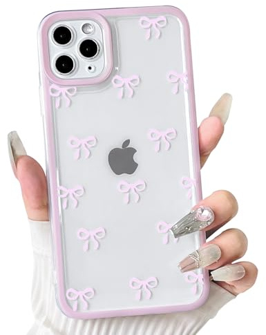NITITOP Cover per iPhone 11 Pro Trasparente Fiocco Nastro, Rosa | per Ragazze Femminile, Bordo Carina Colorato, Morbida Sottile TPU Antiurto, Protezione Completa Fotocamera