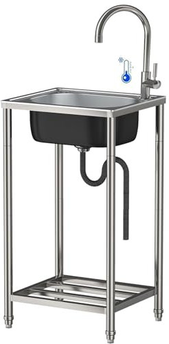 Évier Utilitaire Autonome 42x37x82cm Évier De Cuisine À Une Seule Cuve Avec Robinet D'eau Chaude/Froide Évier Jardin D'extérieur Pour Restaurant/Garage/Buanderie/Camping