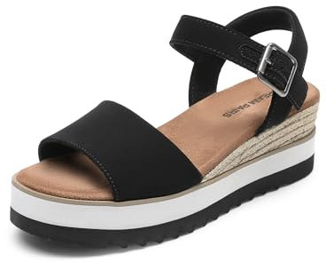 DREAM PAIRS Sandales à Talon Compensé pour Femmes Confortables Sandale Espadrilles d'Été Classique à Plateforme,Size 36.5,Noir,DWUMPS2504