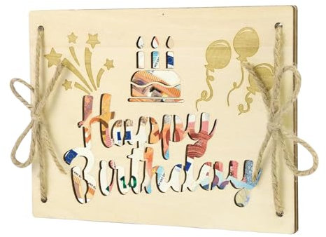 Gsrhzd Cadeau d'argent, 15 x 20CM Cadeaux en Argent en Bois, Carte de Joyeux Anniversaire pour Hommes et Femmes