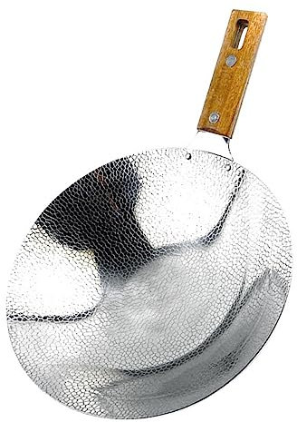 BRIGHTFUFU Edelstahl Wokpfanne 24CM Traditionelle Bratpfanne Für Gasherd Und Elektroherd Mit Holzgriff Ideal Für Wokgerichte Und Asiatische Küche