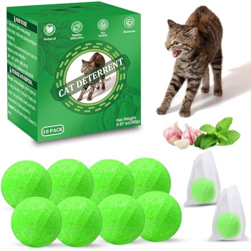 Cat Deterrent Outdoor, 10 Pack Natural Peppermint Oil Cat Deterrent Ball Outdoor Indoor Keep Cats Out of Yard Garden Lawn Prevent Scratch and Chew