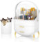 Romicta Cosmetic Organiser - Makeup Storage with 3 Drawers & Brush Holder, Makeup Storage Box with Lid for Dressing Table & Bathroom, Dust & Waterproof (White), White
