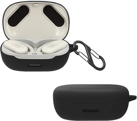 KZIOACSH Silicone Case for JBL Endurance Peak 3/Endurance Peak 2, Ultra Slim Anti-Scratch Anti-Lost Protective Earbuds Case Lightweight Washable Sumdge-Proof Earphone Skin Cover with Carabiner, Black