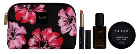 Ted B Beauty Kosmetiktasche mit Make-up, Baker's Gift Set Women Pink Lip Balm, Rose & Orchid Body Spray, Whipped Body Oil Cream
