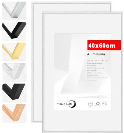 HIMEETIME® 2x Bilderrahmen 40x60cm Silber Metall Rahmen | Dokumentenrahmen 40x60cm,Metallrahmen Alu-Bilderrahmen Poster Aluminium | Picture Frame 40x60Fotorahmen