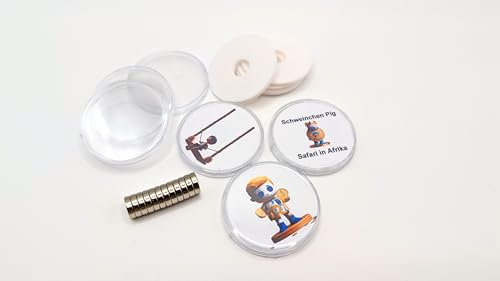 10 Stück Soundcoins Komplett-Set kompatibel mit der Toniebox mit ICODE SLIX-L RFID-Tag, NFC Chip, Coincase, Inlays, Magneten und Klebeetiketten