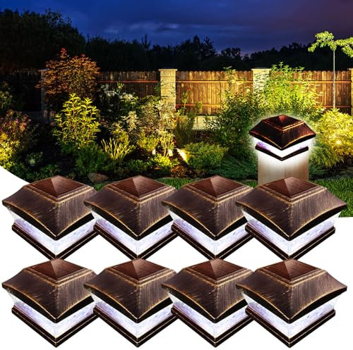 XVZ Pfostenkappe Solar, 8 Stück Solarleuchten für Außen Solar Zaunpfosten Lampe, LED Solarleuchten für Zaun, Hölzerne Pfäle, Patio Beleuchtung(Vintage-Kupfer)
