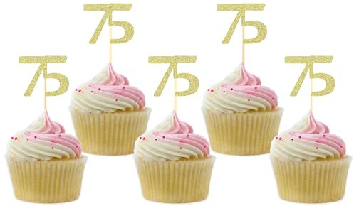 Sotpot 30PCS Gold Glitter 75th Birthday Cupcake Toppers Cheers to 75 Years Cupcake Picks for 75th Birthday Anniversary Party Decorations