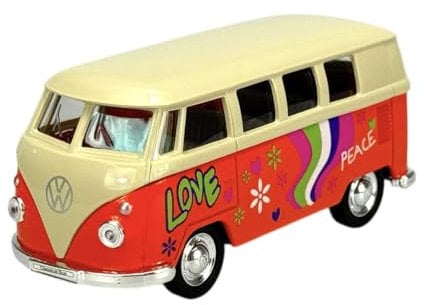 Welly Modell Auto Kompatibel mit VW Volkwagen Transporter T1 Orange mit weißem Dach Samba Bully Bus 1950-1967 1/34-1/39 Metal Modell Auto Die Cast Neu im Kasten