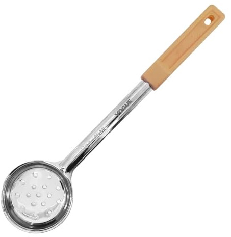Vogue Ivory Perforated Spoodle, 88 ml 3 oz | Accurately portions 3oz servings while the hook handle prevents the utensil from slipping into deep catering pots.