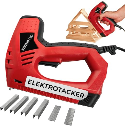 STREND PRO Elektrotacker 45W | Elektrischer Tacker für Holz | Tackerpistole Klammern Typ 53 (8-14 mm), Nägel Typ 8 (15 mm) | Elektro Tacker | Tacker - elektrisch | inkl. 400 Klammern, 100 Nägel