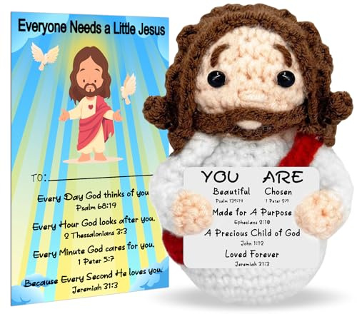 Pipihome Jesus Plüsch, Strickwolle Jesus Kuscheltier Figur, Geschenke für Frauen, Pocket Hug Positive Jesus Glücksbringer, Emotional Support Geschenke