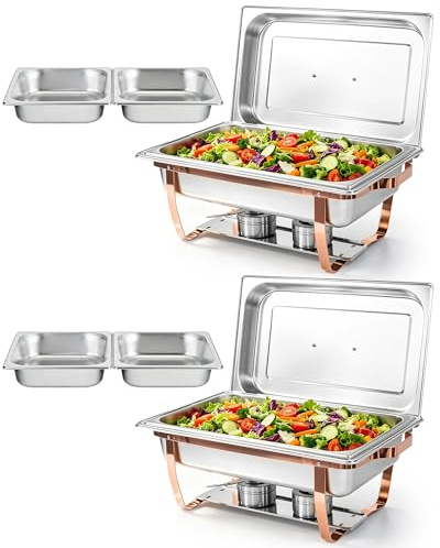 Chafing Dish Buffet Set 2 Pack, 9L Roll Top Designed Buffet Trays With Lids