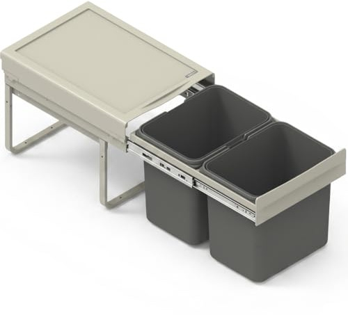 FurniFit systeme de tri des dechets encastrable pour meuble bas 40 cm, 2 compartiments 2x20 L, systeme coulissant rails metal sortie totale avec poignee, dimensions 35 x 50 x 44 cm
