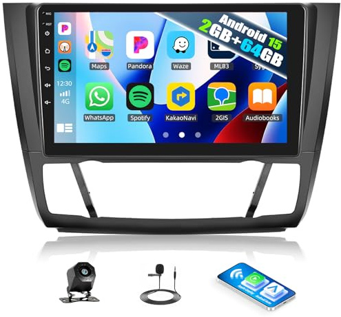 CAMECHO 2+64G Android 15 Autoradio für BMW 1er E87 E81 E82 E88 | 9 Zoll, CarPlay, Rückfahrkamera, Android Auto, Bluetooth 4.1, FM/RDS, CANBUS, WLAN, Split-Screen, GPS, Mikrofon, Radioantenne