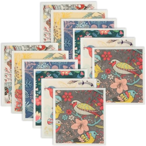 Eummy 12PCS Swedish Dishcloths Reusable Kitchen Dish Towels Absorbent and Quick-Drying Dish Cloths Washable Kitchen Dish Rags Soft Cellulose Sponge Cloths (12, C, 17 x 19.5 cm)