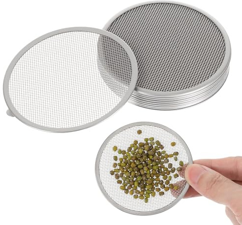 10 Pack Seed Sprouting Jar Lids, Stainless Steel Screen Filter Strainer Lid for 86mm Wide Mouth Mason Jar Sprouting Lids Mesh Bean Sprout Sieve Lids for Bean, Alfalfa, Broccoli