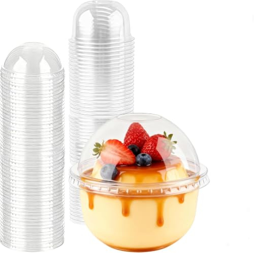 Yeelua 50pcs Reusable Plastic Dessert Cups, 8 oz Cheesecake Dessert Pots with Dome Lids, 250ml Clear Dessert Container for Cupcakes, Pudding, Yogurt Fruit, Mousse, and Ice Cream
