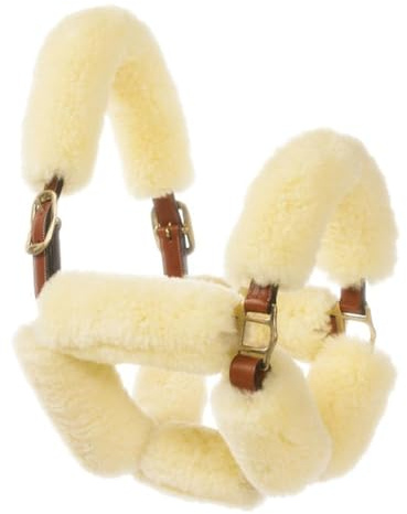 OVATION Europa Sheepskin Halter Set - Plush Sheepskin Halter Covers for Horse Comfort and Protection, Halter Not Included, Cream, 9PC-Set