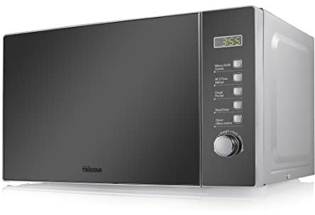 Tristar Kombi-Mikrowelle, 800 Watt, 20 Liter, 8 Leisungsstufen, 1000 W Grillfunktion, Auftaufunktion, Timer, Spiegeltür, Silber, MW-2705