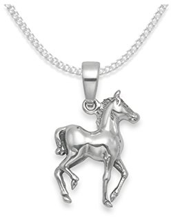 925 Sterling Silver Horse Necklace for Girls - Elegant Equestrian Pendant on 15'' Curb Chain - 12mm x 19mm - Ideal Horse Gifts for Girls - Gift Boxed 8125/15