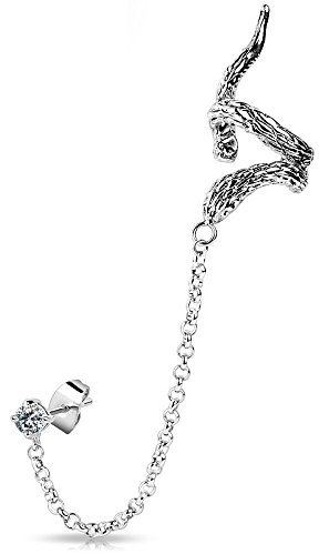 Bungsa Schlangendesign Ear Cuff Ohrstecker Ohrclip mit Zirkonia silber Edelstahl Snake (Conch Fake Piercing Studs Ohrringe Ohrschmuck Ohrklemmen Damen Frauen Herren Mode)